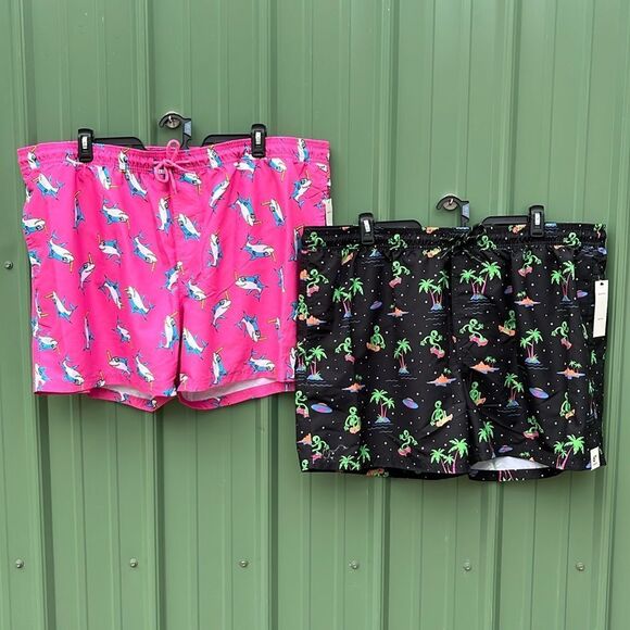 Men's Elastic Waist Swim Trunks Shorts 6" Inseam Beach Vacation 2-Pack Size 3XL - Picture 2 of 13